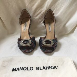 Manolos Blahnik D’Orsay Brocade Pumps